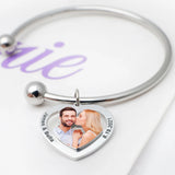 Engrave Name Date Heart Pendant Bracelet Adjustable Bangle