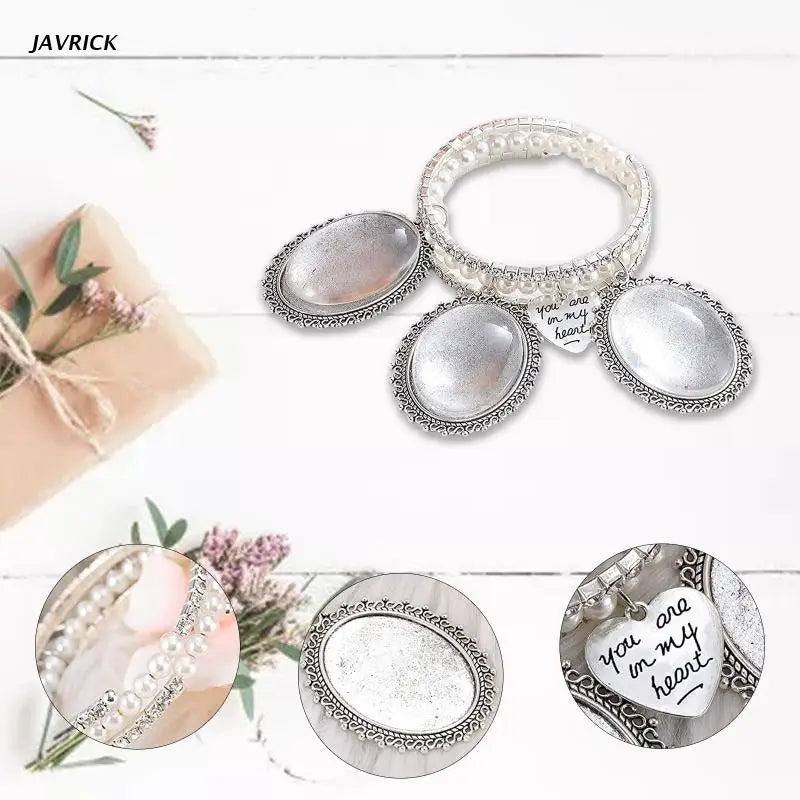Lace Oval Bouquet Photo Pendant Bracelet