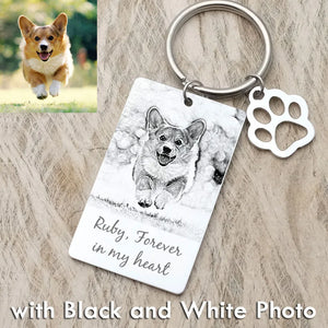 Pet Portrait Photo Keychain Personalized - Dog Cat Memorial Picture Keyring