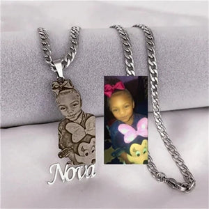 Photo Name Pendant 18K Plated Necklace Children's Gift