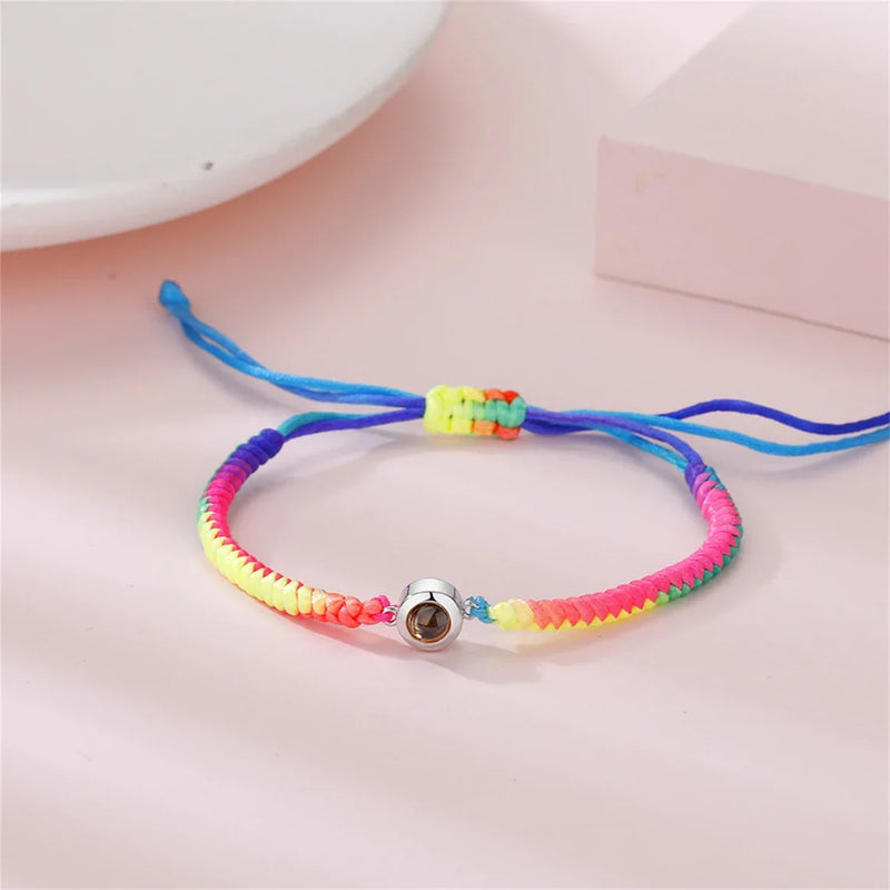 Photo Projection Braided Rope Bracelets Personalized Family Memorial Jewelry