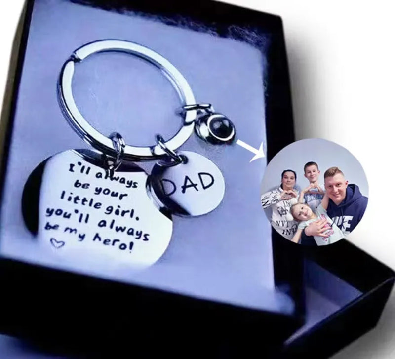 Photo Projection Keychain Titanium Steel Picture Key Ring Dad Gift