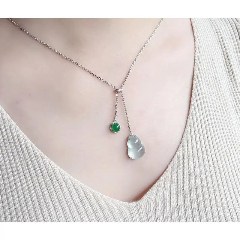 S925 Sterling Silver Chalcedony Jade Gourd Pendant