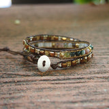 Stone Beads Wrap Bracelet Stainless Steel Chain Crystal Natural Stone Jewelry