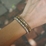 Stone Beads Wrap Bracelet Stainless Steel Chain Crystal Natural Stone Jewelry