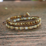 Stone Beads Wrap Bracelet Stainless Steel Chain Crystal Natural Stone Jewelry