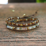 Stone Beads Wrap Bracelet Stainless Steel Chain Crystal Natural Stone Jewelry