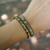 Stone Beads Wrap Bracelet Stainless Steel Chain Crystal Natural Stone Jewelry