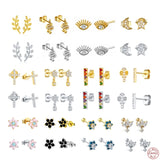 925 Sterling Silver Stud Earring Micro Zircon Snowflake Snake Eye Cross Earrings