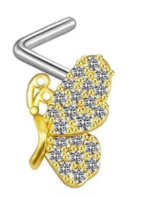 CZ Nose Rings Stainless Steel Butterfly Nose Studs