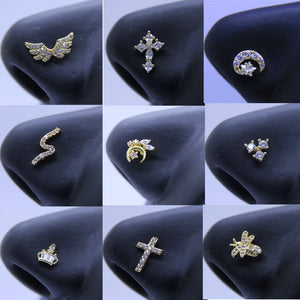 CZ Nose Rings Stainless Steel Butterfly Nose Studs