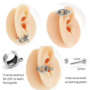 Zipper Shape Clip on Earrings Stainless Titanium Steel Non-piercing Ear Cuff