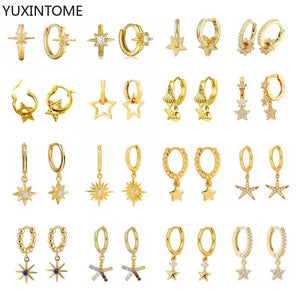 925 Silver Star Series Sweet Earrings Pendant Hoop Earrings for Women
