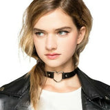 Adjustable Leather Heart Choker Necklace Punk Gothic Collar