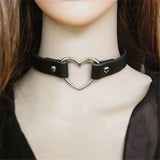 Adjustable Leather Heart Choker Necklace Punk Gothic Collar