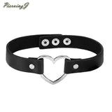 Adjustable Leather Heart Choker Necklace Punk Gothic Collar
