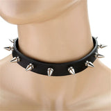 Leather Spike Studded Rivets Choker Necklace