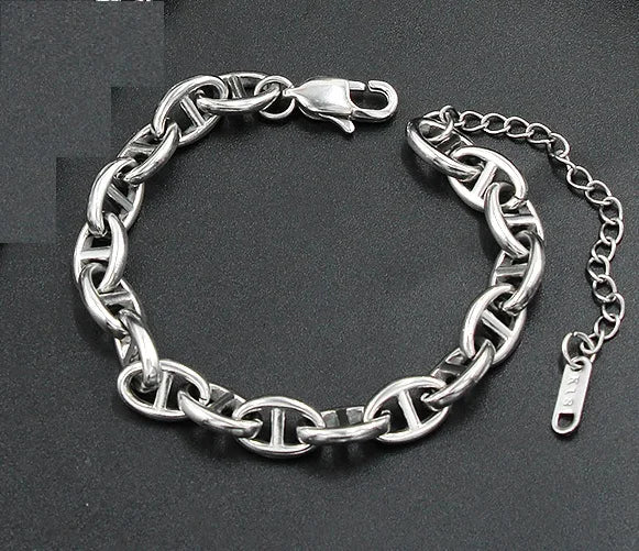 Pig Nose Chain Necklace Bracelet Set Women Stainless Steel Jewelry