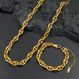 Pig Nose Chain Necklace Bracelet Set Women Stainless Steel Jewelry