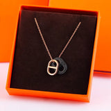 Pig Nose Rose Necklace Leather 925 Silver Women's Chain Jewelry