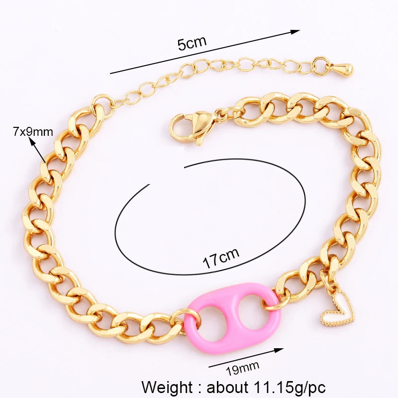 Pig Nose Soda Cap Twin Hole Enamel Charm Bracelet