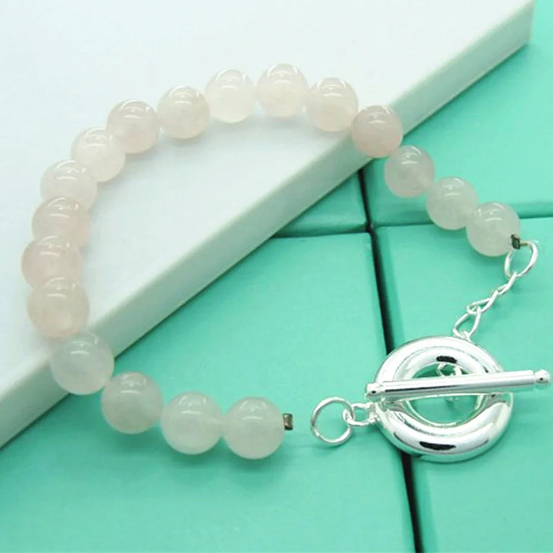 Pink Agate Bracelet 925 Sterling Silver Woman Charm Wedding