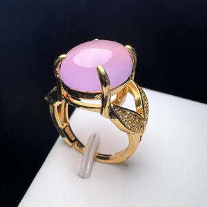 Pink Agate Ring Copper Stone Zircon Women