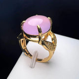 Pink Agate Ring Copper Stone Zircon Women