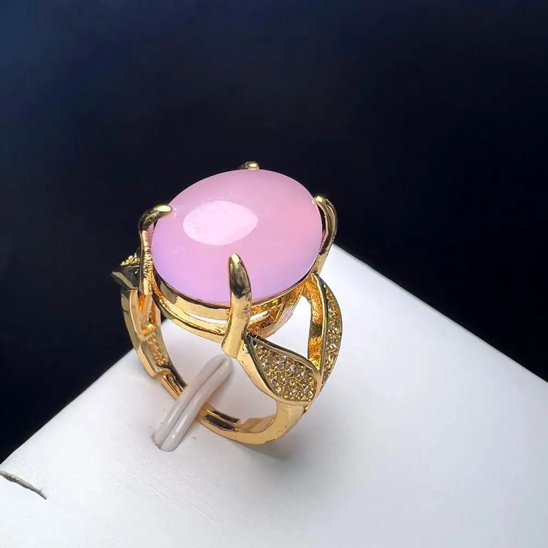 Pink Agate Ring Copper Stone Zircon Women