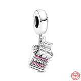 Pink Amulet Fit Charms Bracelet 925 Sterling Silver Typewriter Dangle Bead