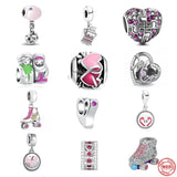 Pink Amulet Fit Charms Bracelet 925 Sterling Silver Typewriter Dangle Bead