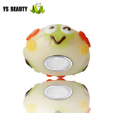 Pink Bear Glass Beads Silver Core Large Hole Beads for Girls DIY Bracelet