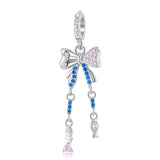 Pink & CZ Bow & Fishbones Dangle Charm for Women Bracelet Necklace