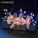 Pink/Blue Flower Bridal Hair Comb & Hairpins Pearl Wedding Accessories