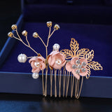 Pink/Blue Flower Bridal Hair Comb & Hairpins Pearl Wedding Accessories