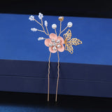 Pink/Blue Flower Bridal Hair Comb & Hairpins Pearl Wedding Accessories