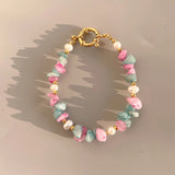 Pink/Blue Stones Natural Freshwater Pearls Bracelet Couple Bracelets for Women
