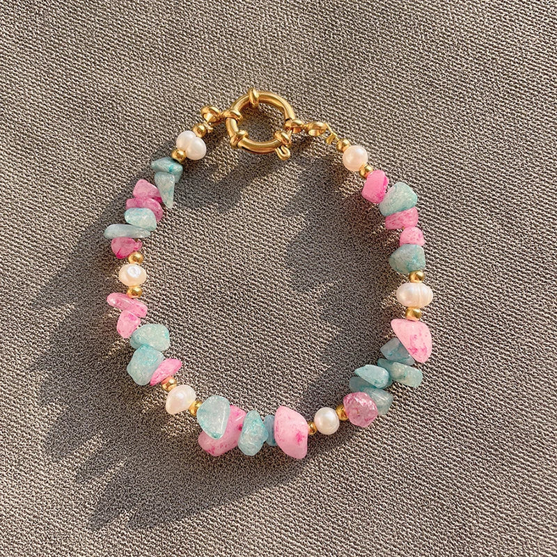 Pink/Blue Stones Natural Freshwater Pearls Bracelet Couple Bracelets