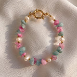 Pink/Blue Stones Natural Freshwater Pearls Bracelet Couple Bracelets