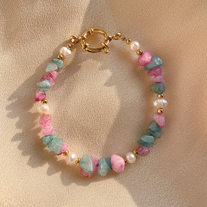 Pink/Blue Stones Natural Freshwater Pearls Bracelet Couple Bracelets