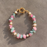 Pink/Blue Stones Natural Freshwater Pearls Bracelet Couple Bracelets for Women