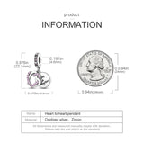 Pink CZ Heart Mom & Daughter Dangle Charm 925 Silver