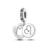 Pink CZ Heart Mom & Daughter Dangle Charm 925 Silver