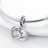 Pink CZ Heart Mom & Daughter Dangle Charm 925 Silver