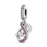 Pink CZ Mom Infinity Double Dangle Charm 925 Silver