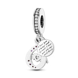 Pink CZ Mom Infinity Double Dangle Charm 925 Silver