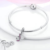 Pink CZ Mom Infinity Double Dangle Charm 925 Silver