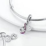 Pink CZ Mom Infinity Double Dangle Charm 925 Silver