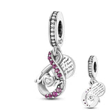 Pink CZ Mom Infinity Double Dangle Charm 925 Silver