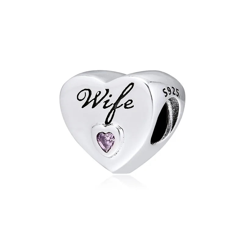Pink CZ Heart Bead for Charms Bracelets 925 Sterling Silver Autumn
